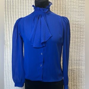 You BABES vintage Ruffled Blue Buttoned Blouse with Long Sleeves‎